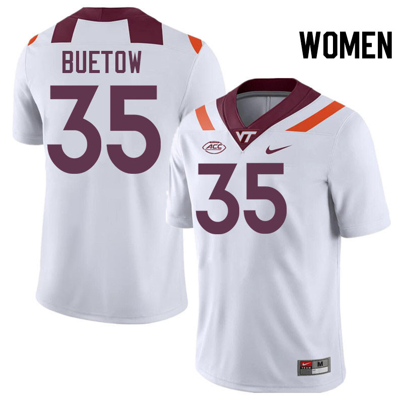 Women #35 John Buetow Virginia Tech Hokies College Football Jerseys Stitched-White